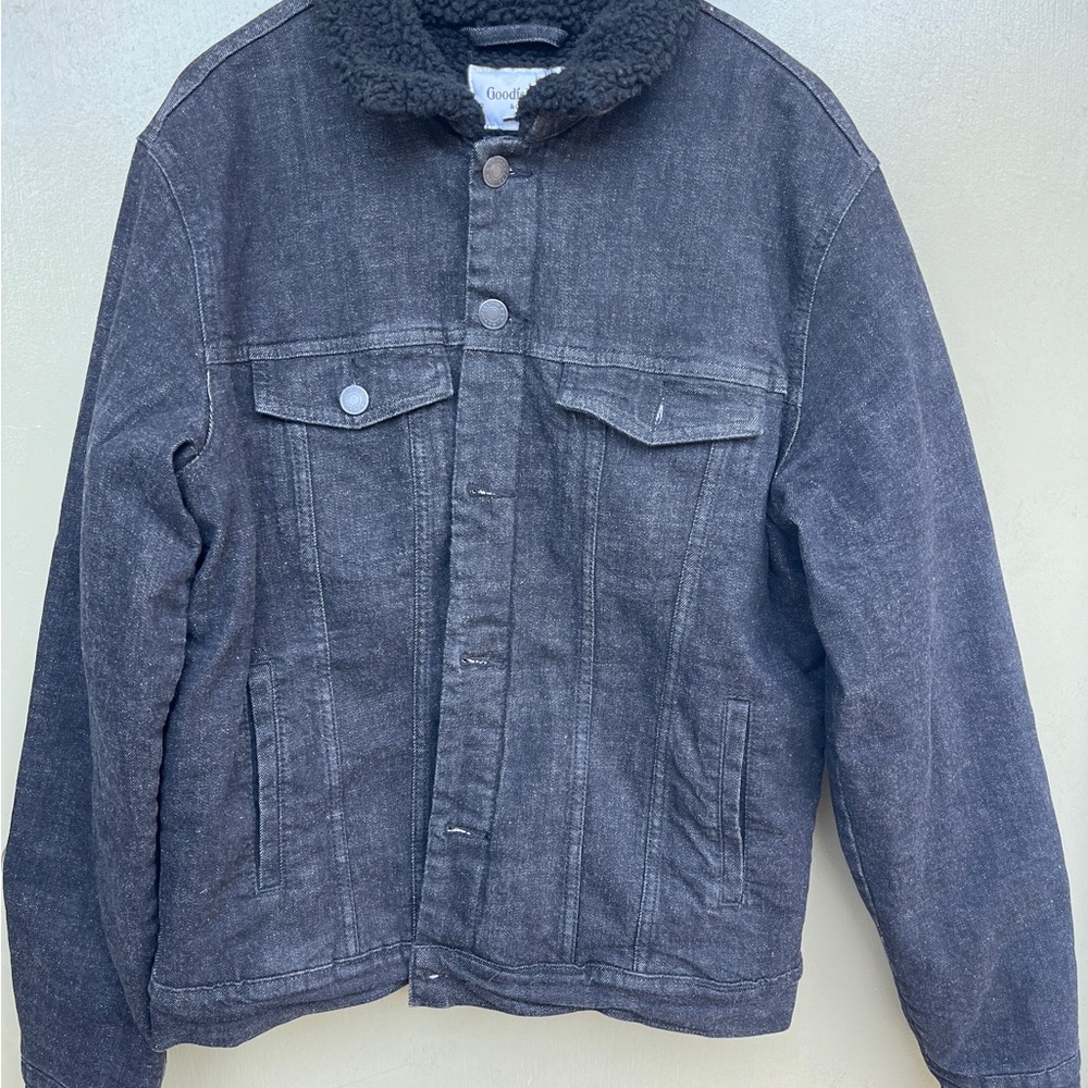 Kids Black Denim Jacket with Sherpa Collar